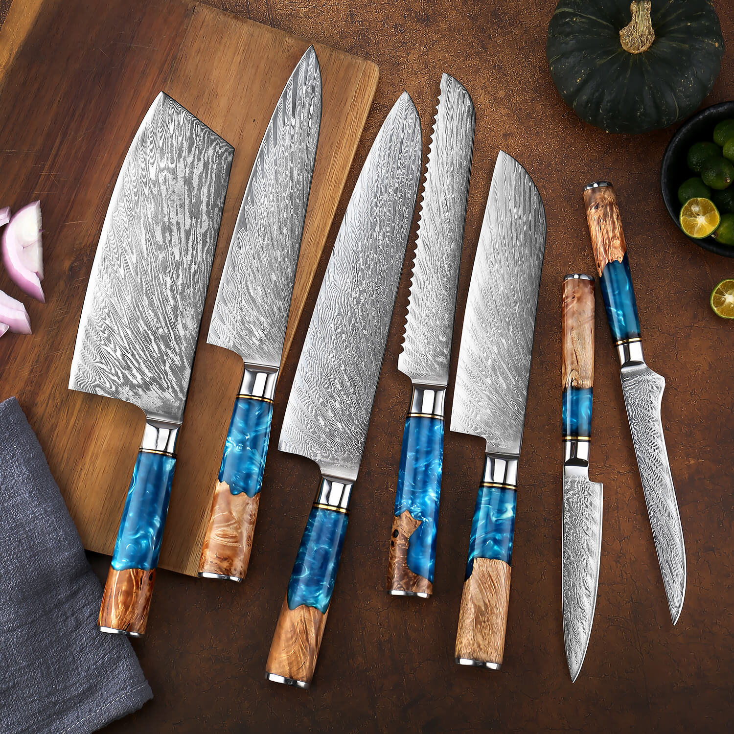"Tsunami" Collection - Japanese VG10 Damascus Steel Knife Set