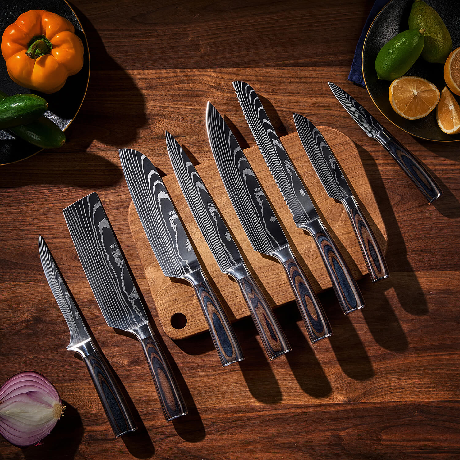 "Imperial" Collection - Premium Japanese Kitchen Knife Set with Damascus Pattern