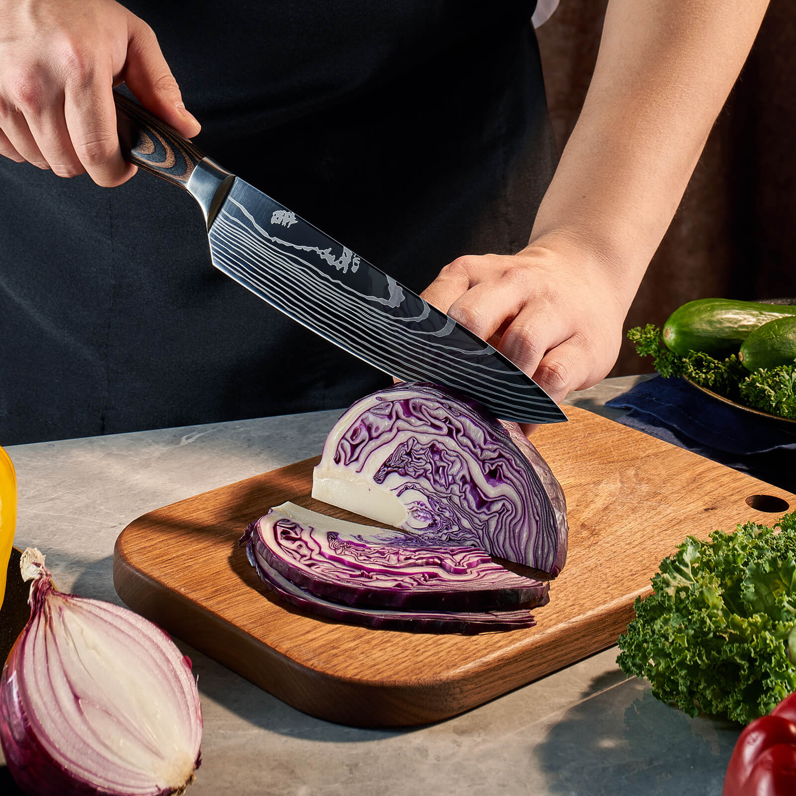 "Imperial" Collection - Premium Japanese Kitchen Knife Set with Damascus Pattern