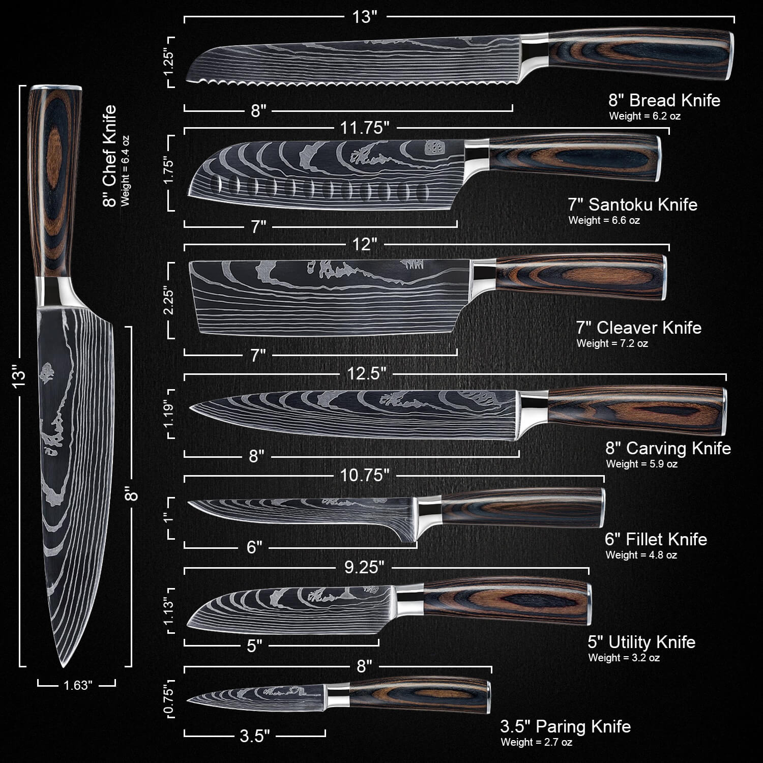 "Imperial" Collection - Premium Japanese Kitchen Knife Set with Damascus Pattern
