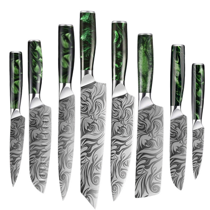 Japanese Style Kitchen Knife Sets - Green Rose Handle