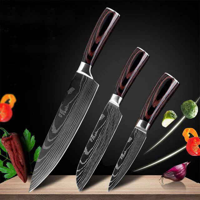 Japanese Style Kitchen Knives - Stainless Steel Blades Chef knives Set, 3 PCS Value Set