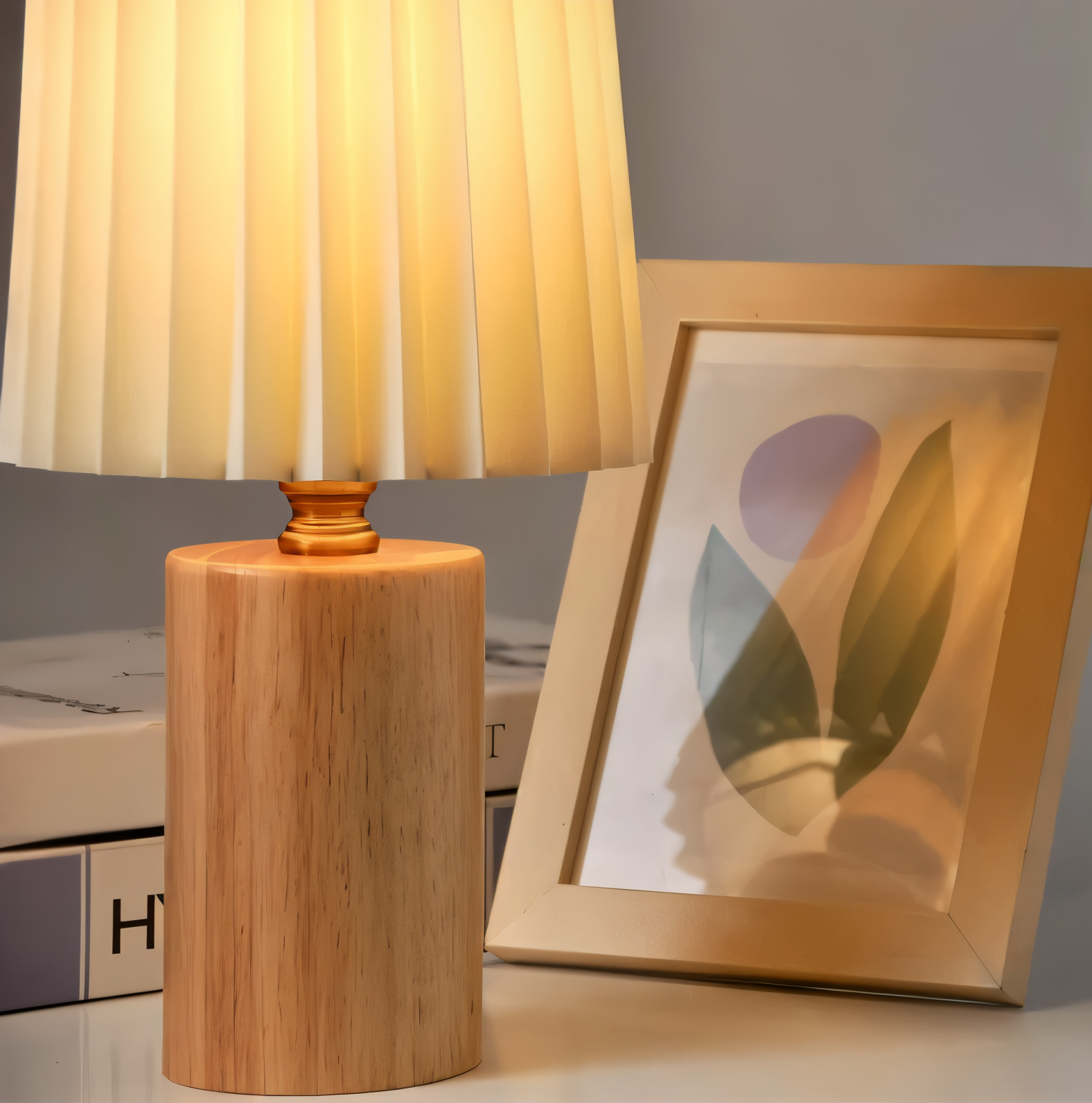 ScandiChic Wooden Table Lamp – Nordic Pleated Fabric Design