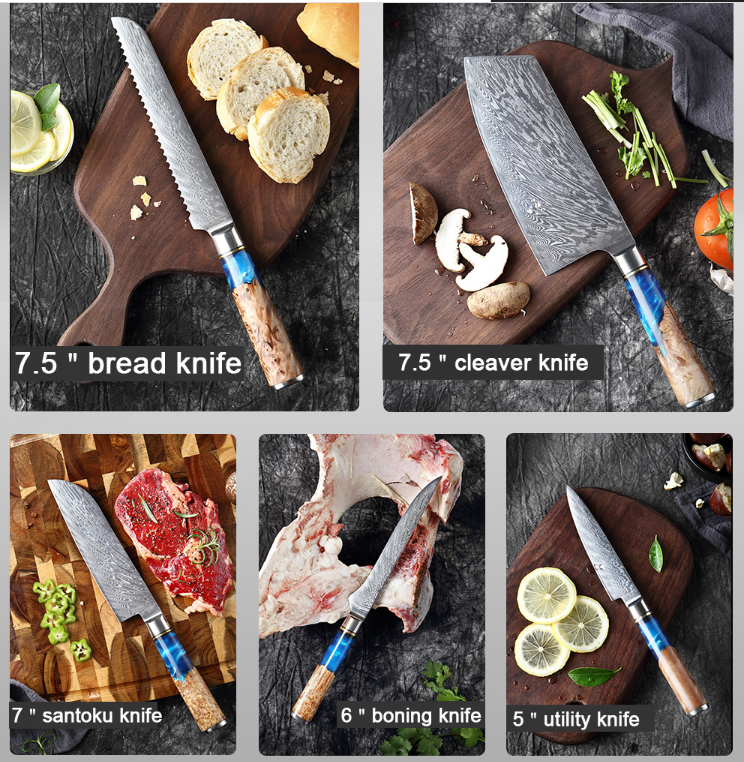 Hector Japanese Damascus Steel Kitchen Knife Set With Resin Handle