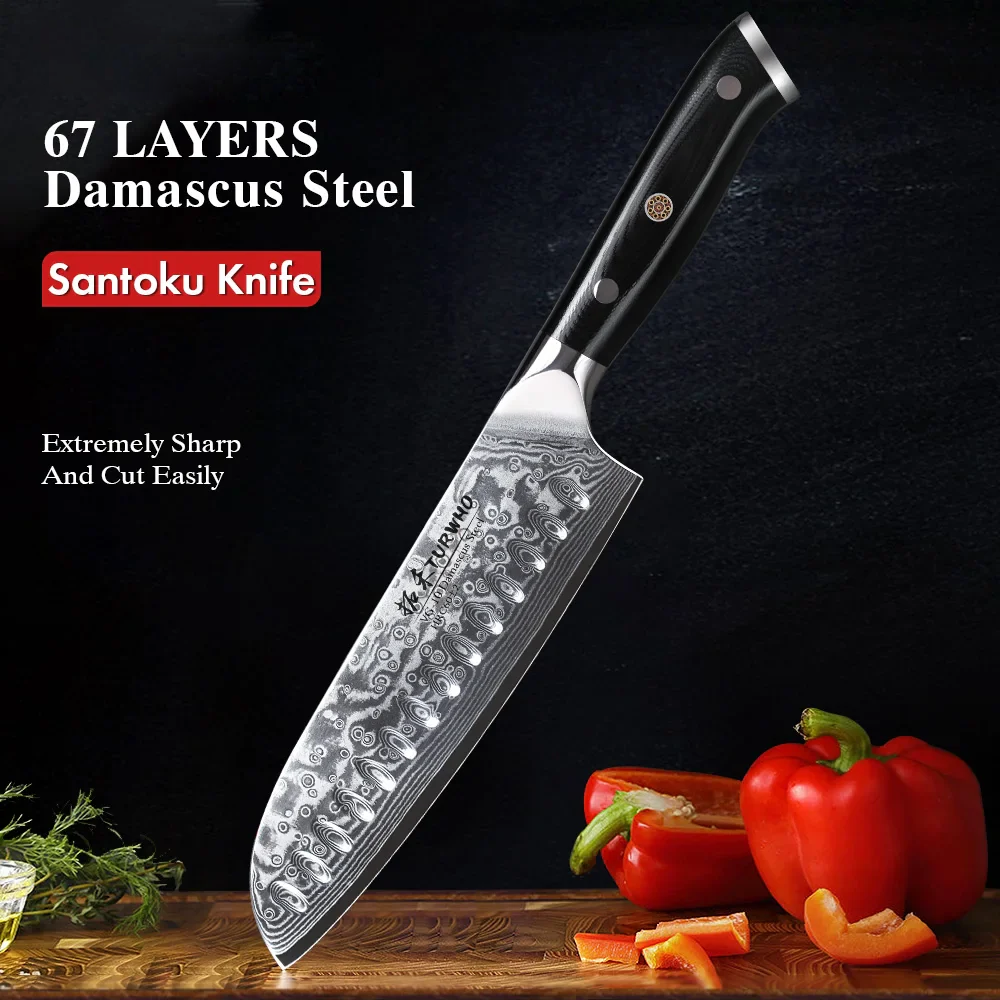 Hector 7” Japanese Santoku Knife – Damascus Steel Professional Chef Knife
