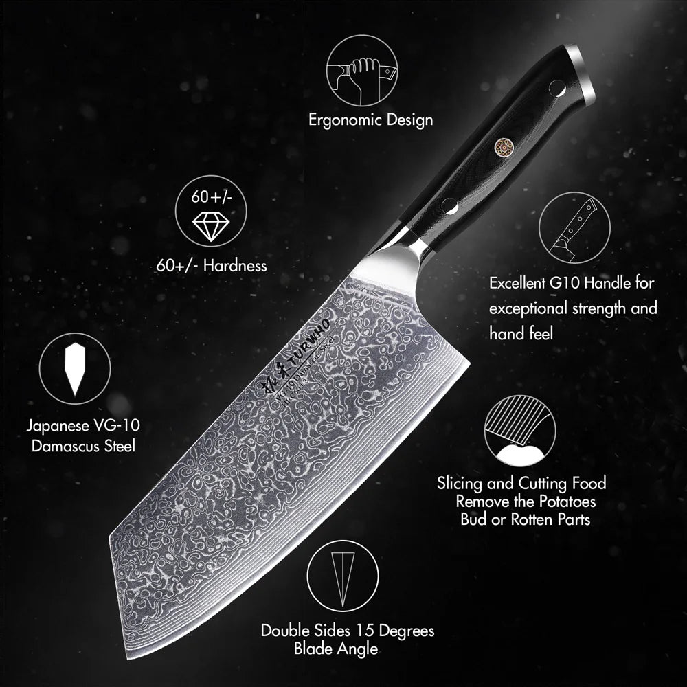 Hector 7.5” Damascus Steel Cleaver Knife – Professional VG10 Chef Knife