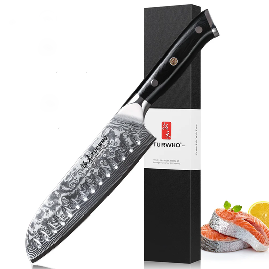 Hector 7” Japanese Santoku Knife – Damascus Steel Professional Chef Knife