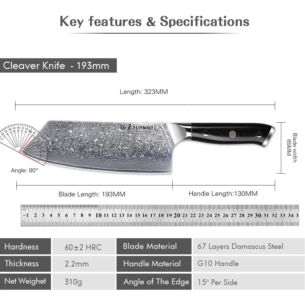 Hector 7.5” Damascus Steel Cleaver Knife – Professional VG10 Chef Knife