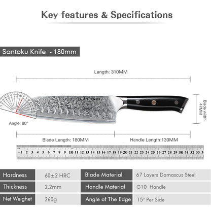 Hector 7” Japanese Santoku Knife – Damascus Steel Professional Chef Knife