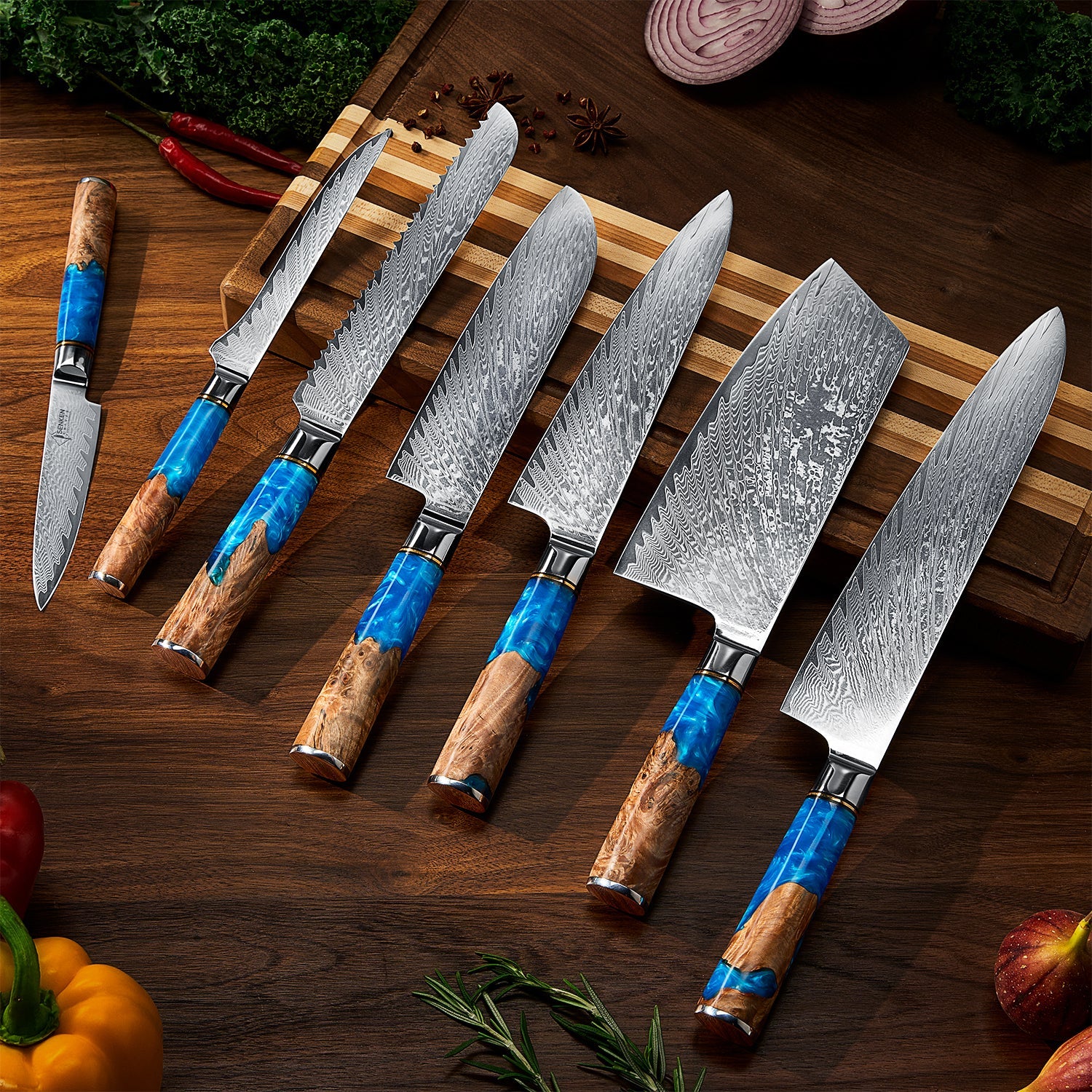 "Tsunami" Collection - Japanese VG10 Damascus Steel Knife Set
