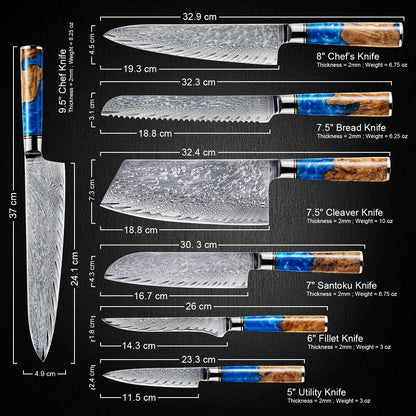 "Tsunami" Collection - Japanese VG10 Damascus Steel Knife Set