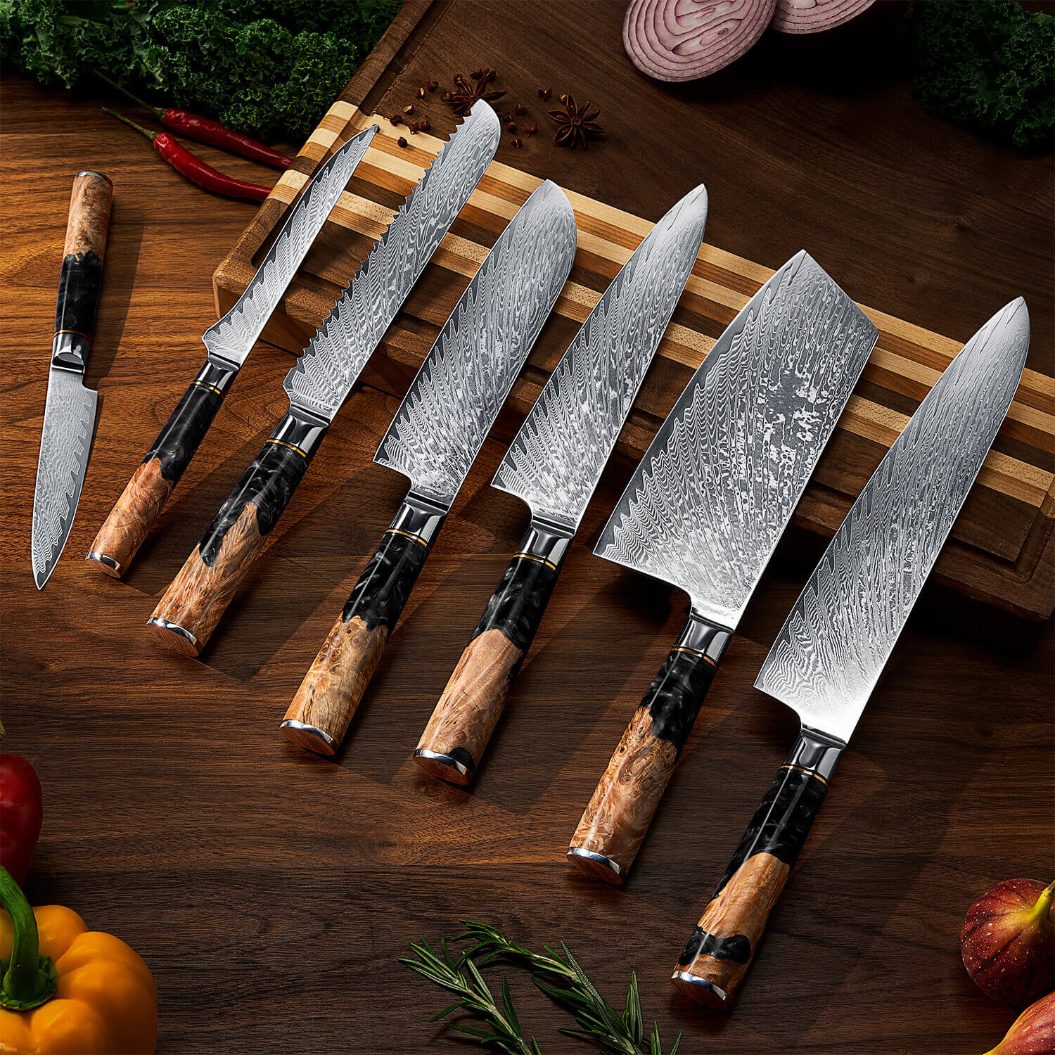 "Tsunami" Collection - Japanese VG10 Damascus Steel Knife Set
