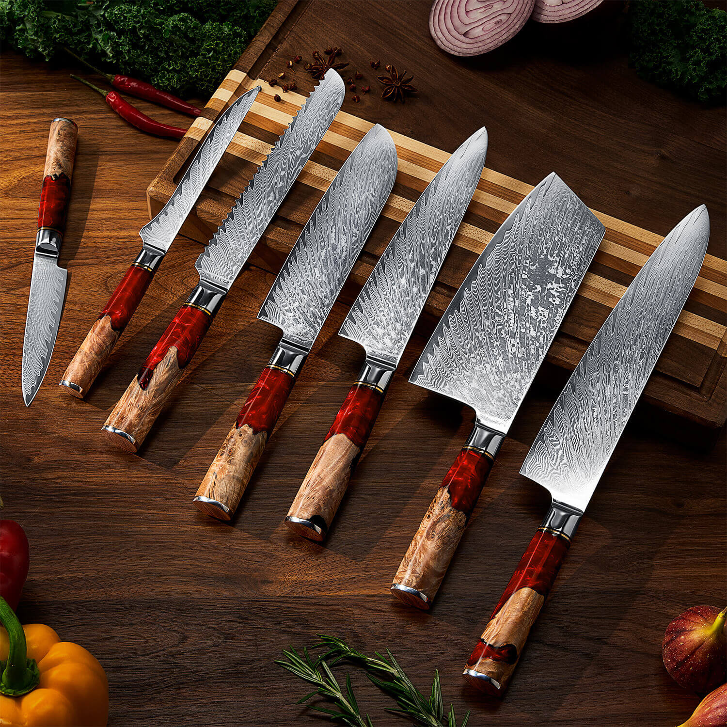 "Tsunami" Collection - Japanese VG10 Damascus Steel Knife Set