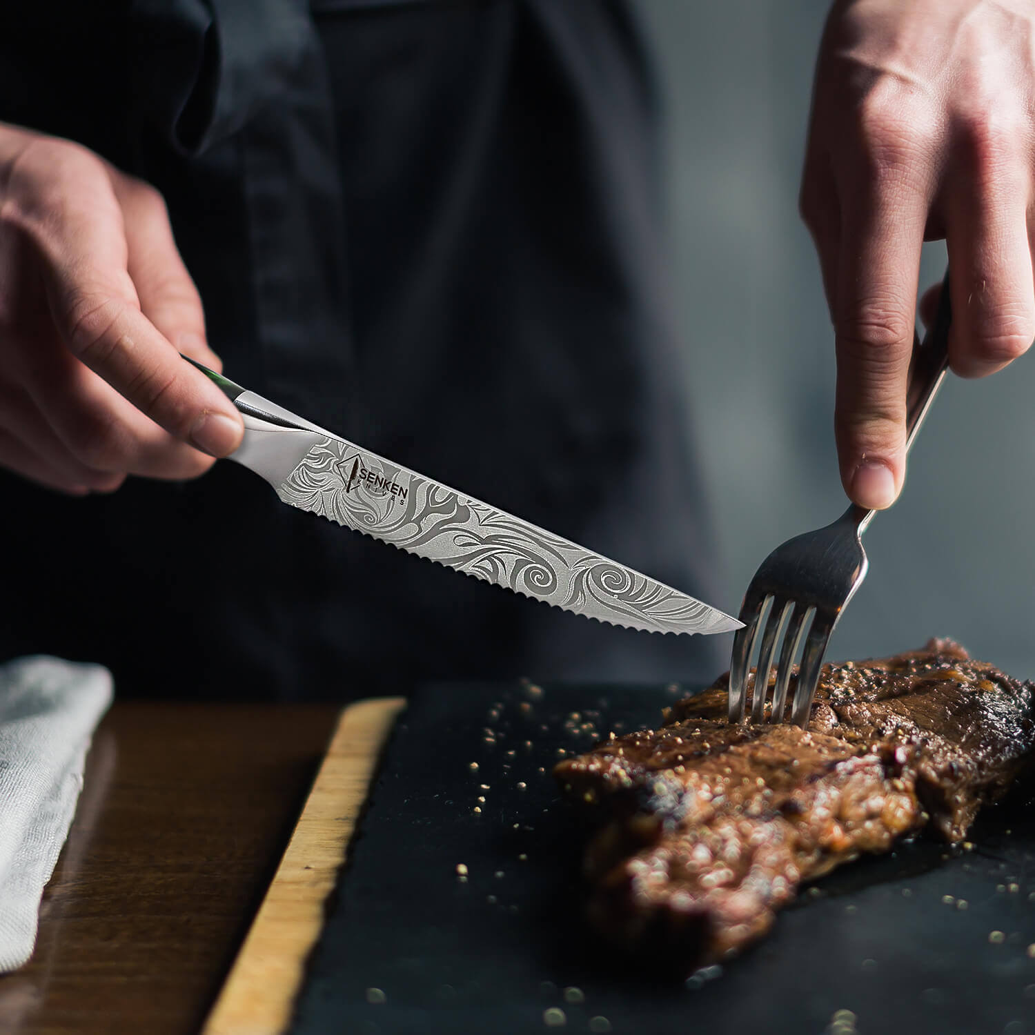 "Wasabi" High-Carbon Steel Engraved 6-Piece Steak Knife Set - Green Resin Handle