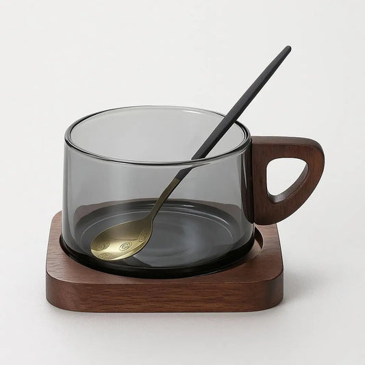 Aurora Wooden Handle Glass Cup Set