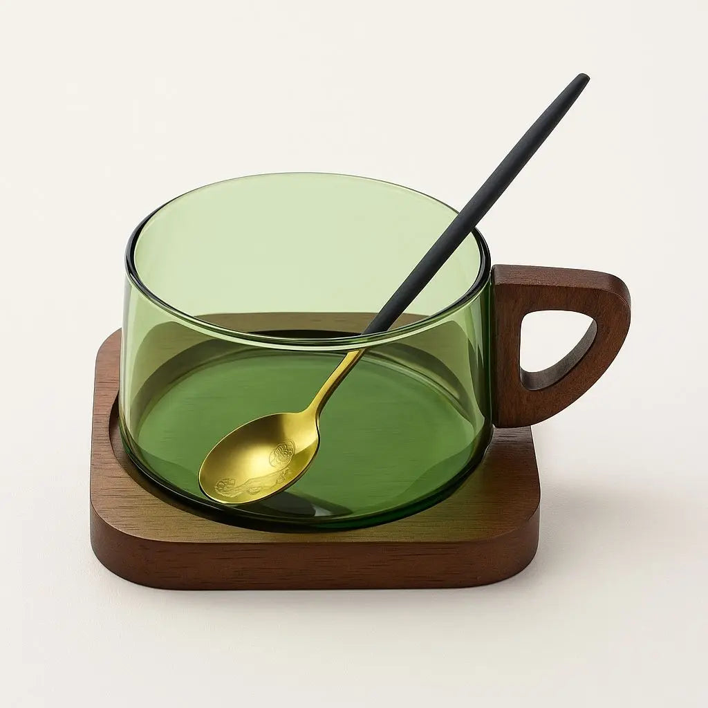 Aurora Wooden Handle Glass Cup Set