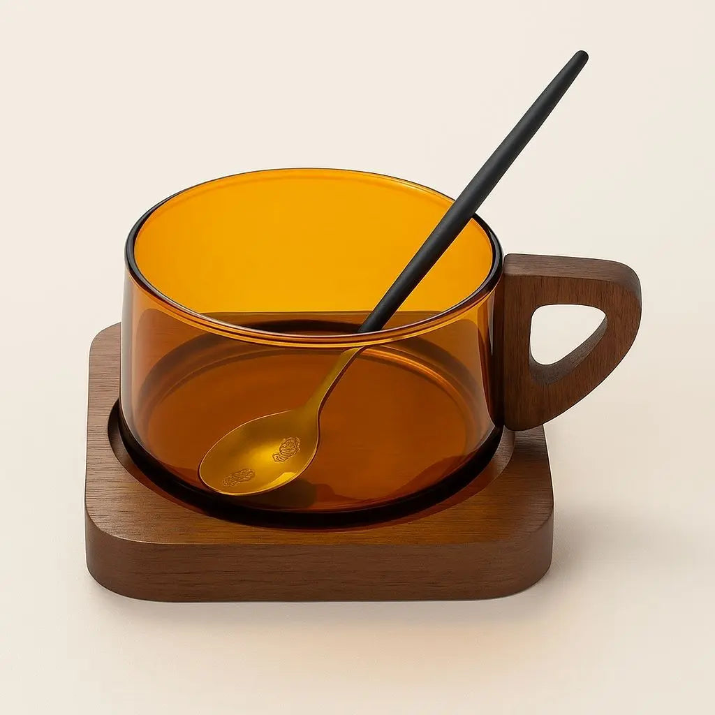 Aurora Wooden Handle Glass Cup Set