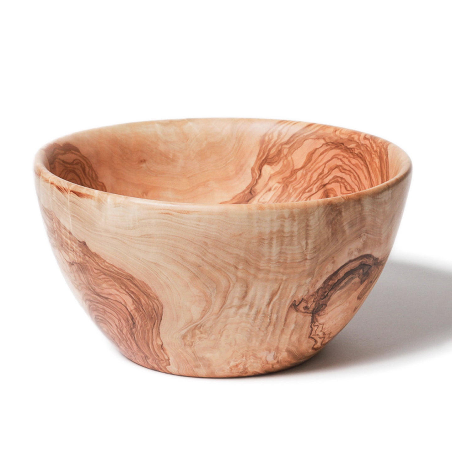 Delicate olivewood salad bowl with a natural color and ornate details