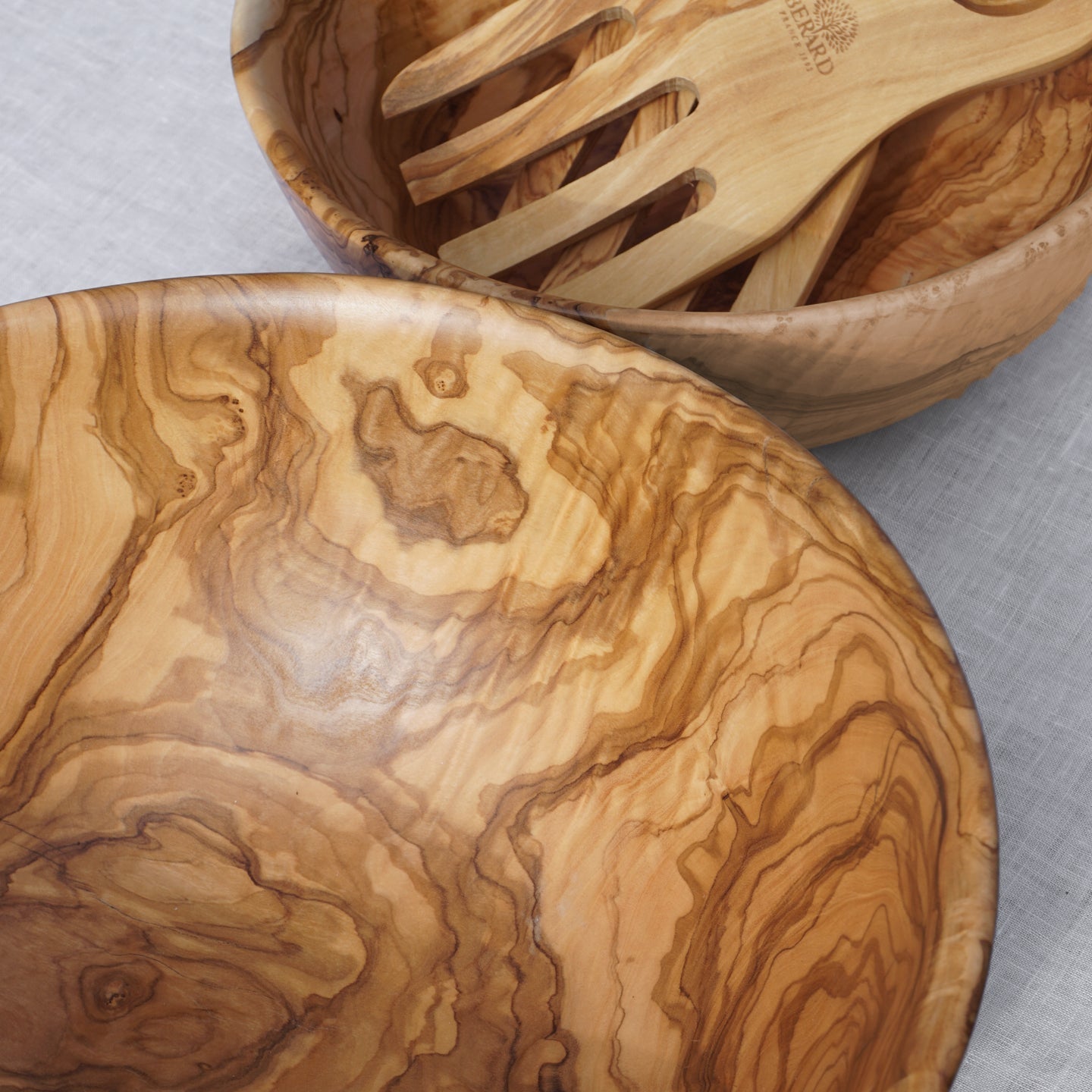 Olivewood salad bowl with a rustic charm, perfect for serving salads and side dishes