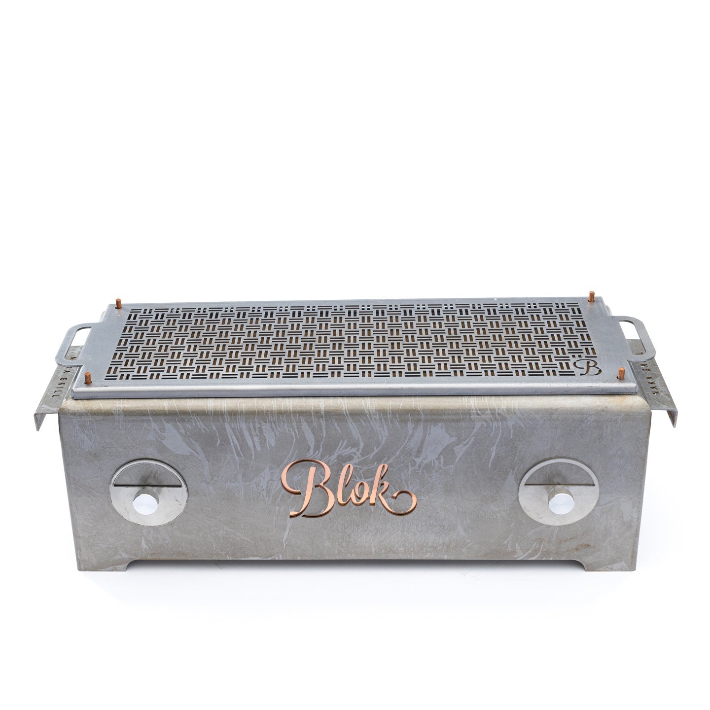 Close-up of Blok Naka's premium Table Grill with Patina finish