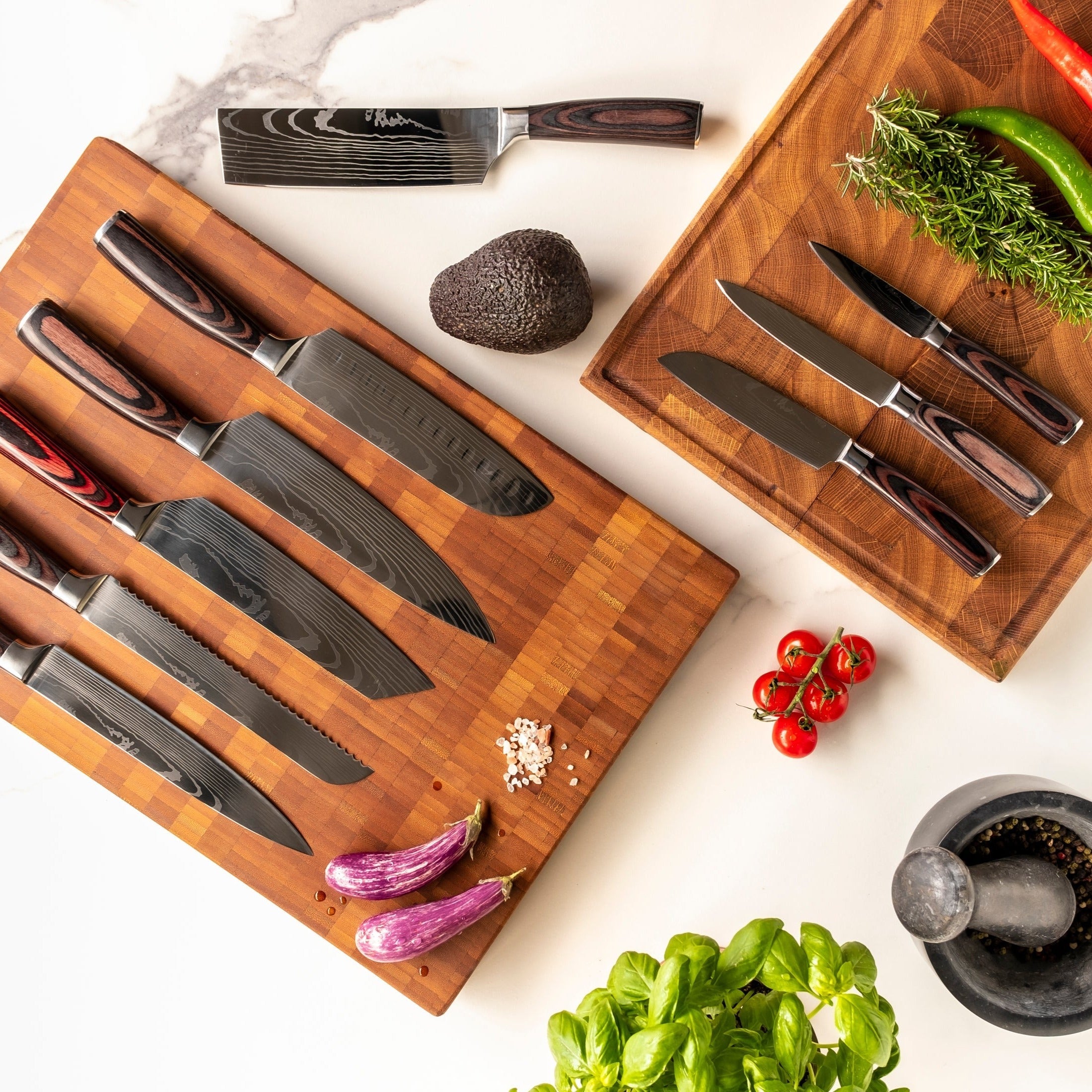 Quality Damascus Print Knives 7-piece knife set