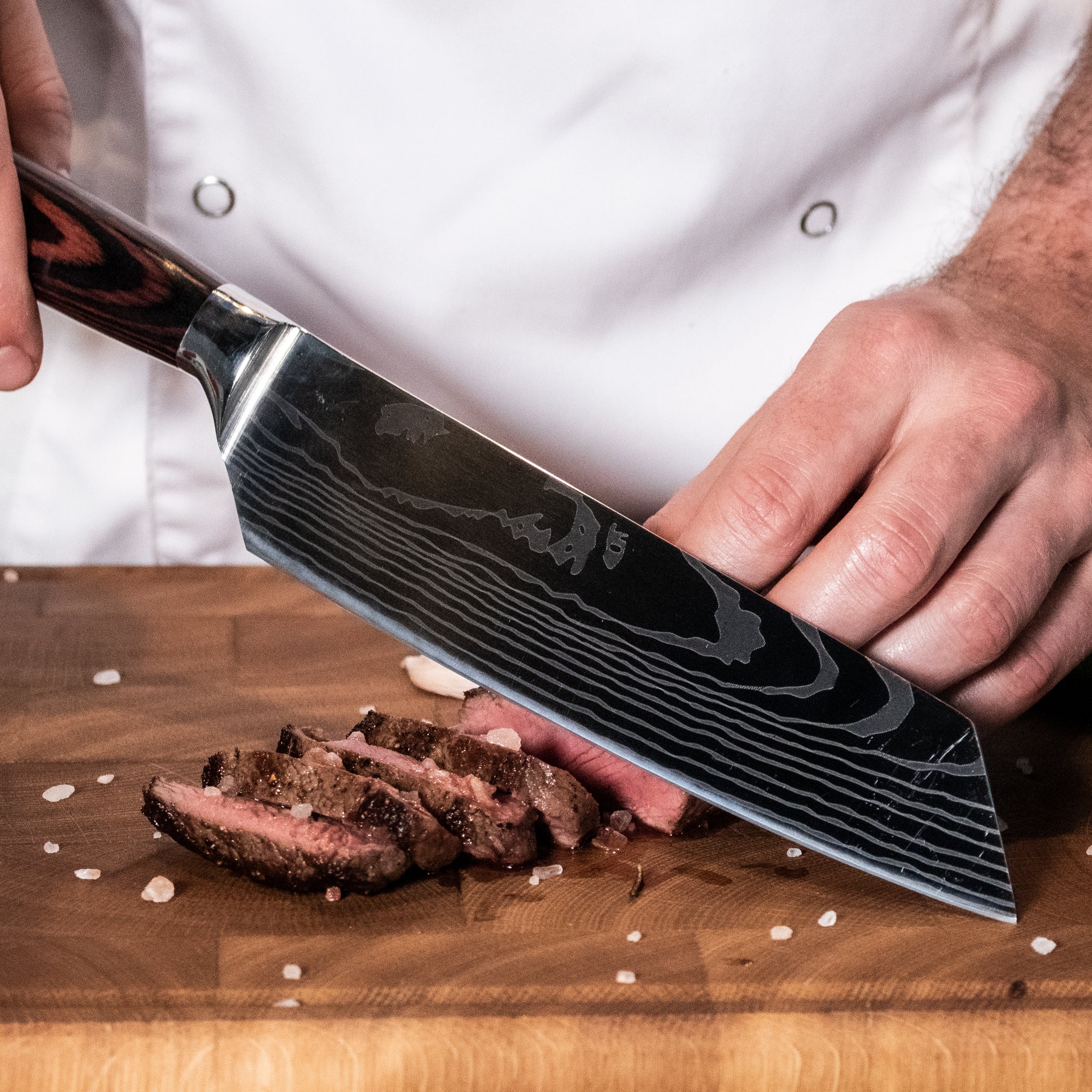 Quality Damascus Print Knives - 9 piece knife set