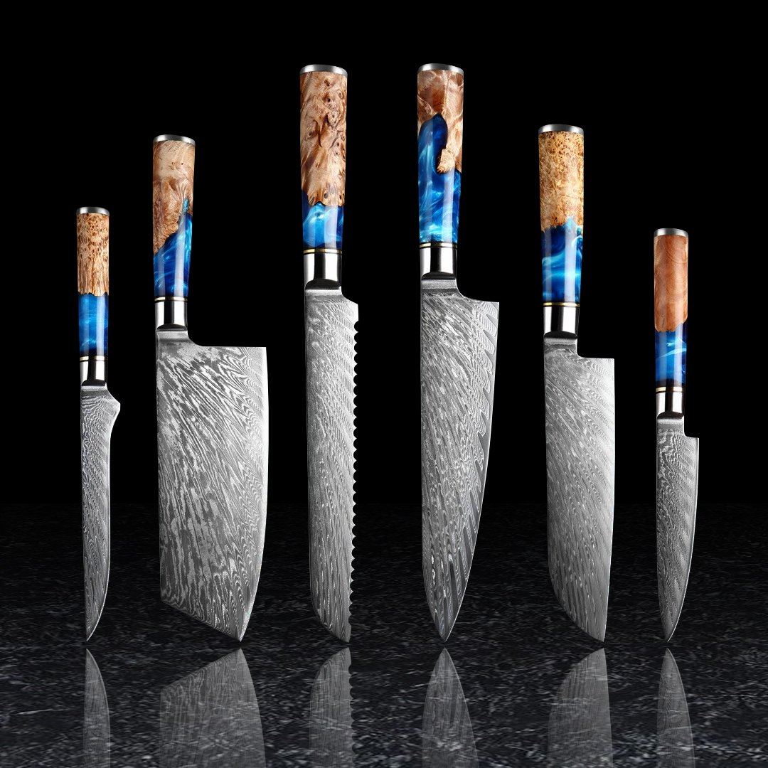 Hector Japanese Damascus Steel Kitchen Knife Set With Resin Handle