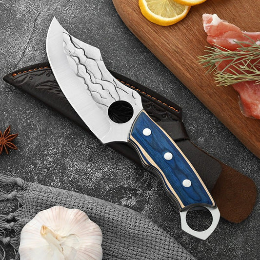Hand Forged Boning Cleaver Butcher Knife With Leather Sheath