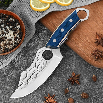 Hand Forged Boning Cleaver Butcher Knife With Leather Sheath