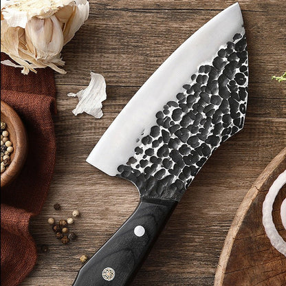 Hand Forged Meat Cleaver Knife With Leather Sheath, 6 Inch, 2-Piece
