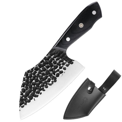 Hand Forged Meat Cleaver Knife With Leather Sheath, 6 Inch, 2-Piece