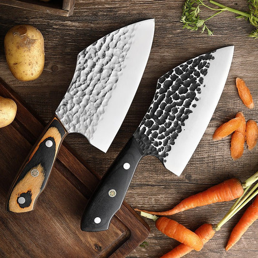 Hand Forged Meat Cleaver Knife With Leather Sheath, 6 Inch, 2-Piece