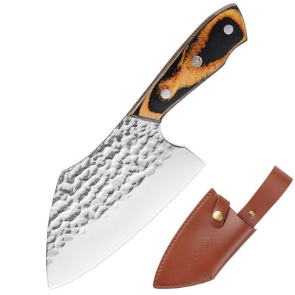 Hand Forged Meat Cleaver Knife With Leather Sheath, 6 Inch, 2-Piece