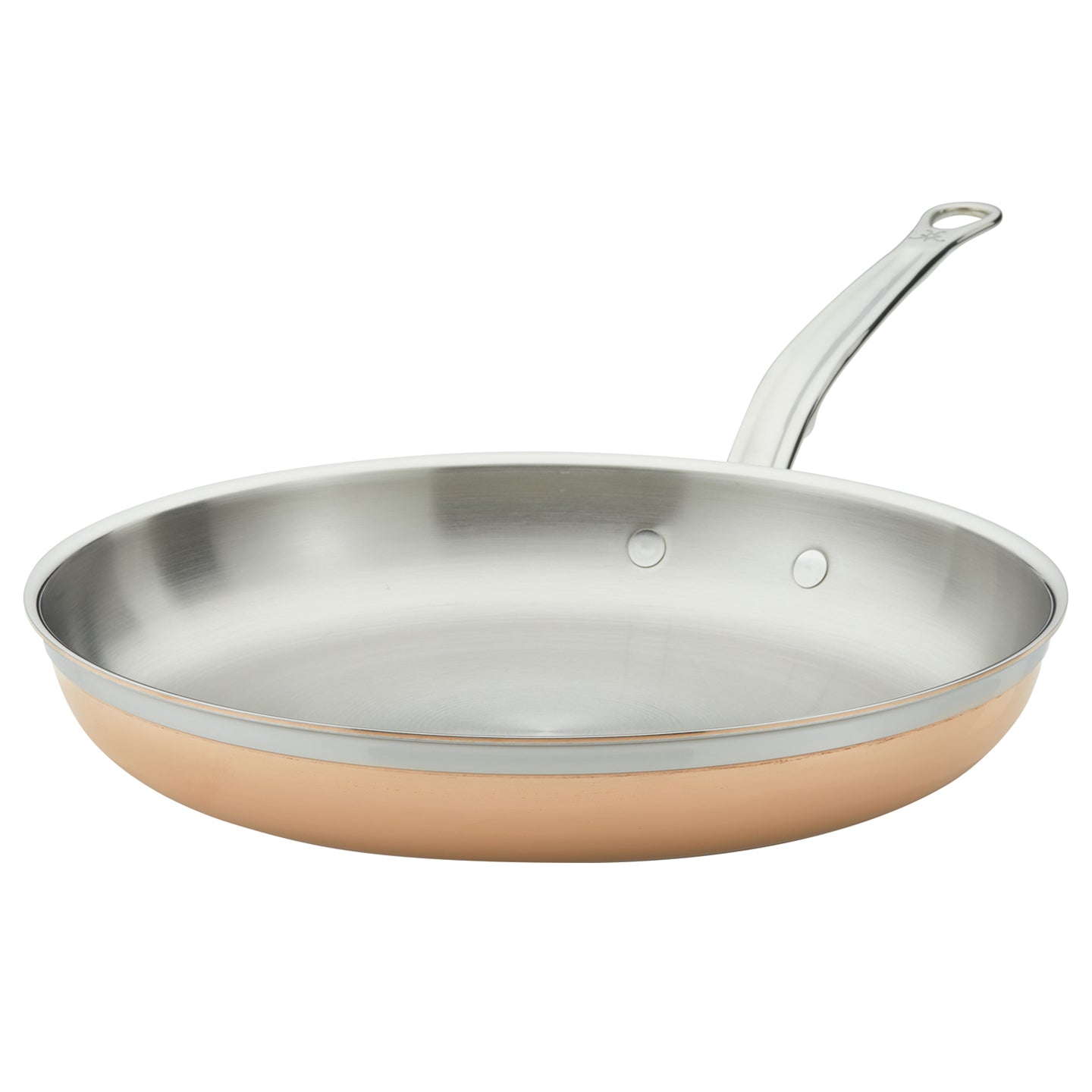 Hestan CopperBond copper frying pan with advanced induction cooking capabilities.