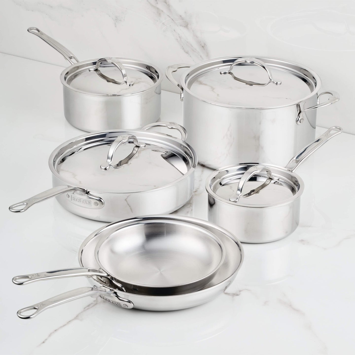 Professional-grade Hestan ProBond Luxe cookware set with stainless steel construction