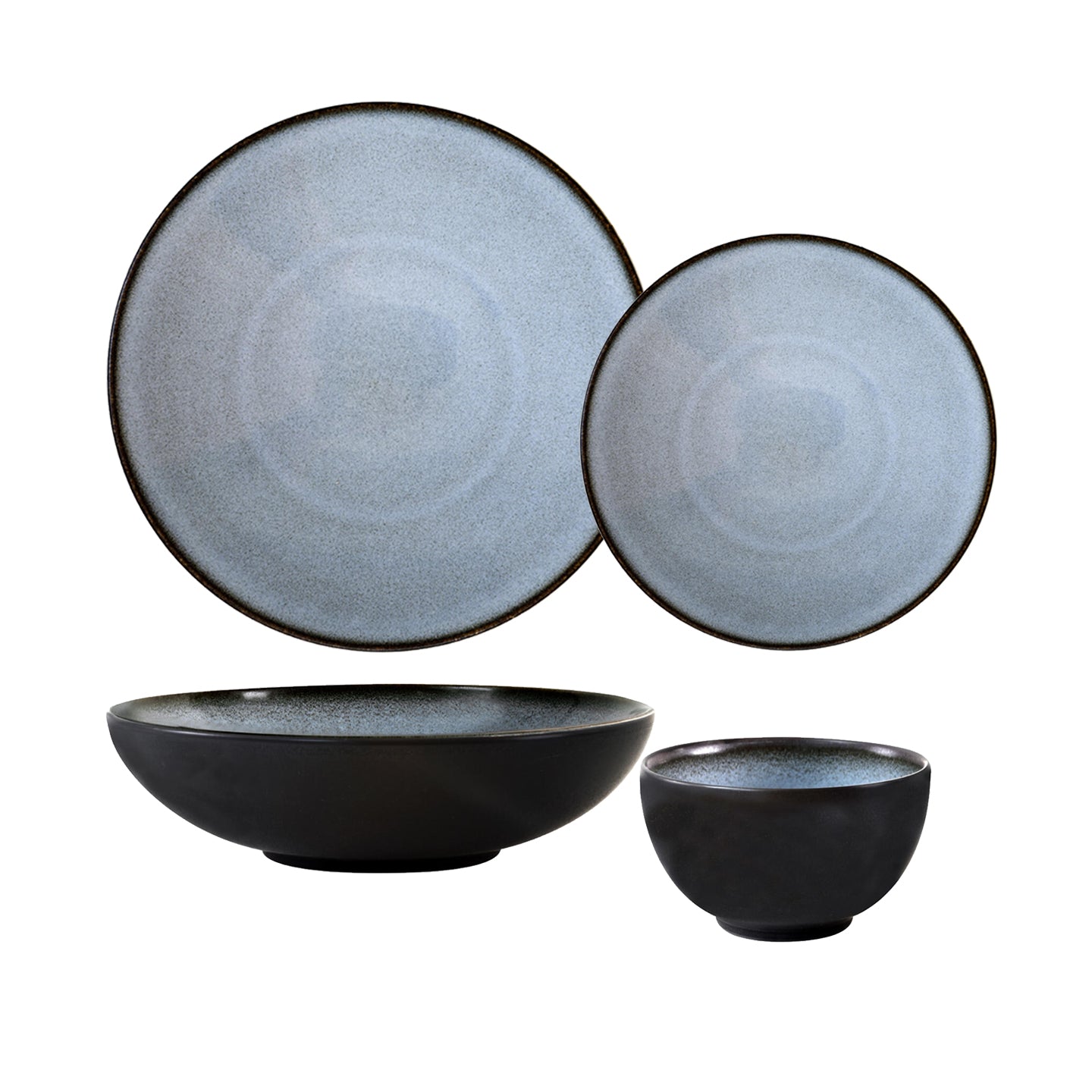 Modern Ecorce/Black 16-Piece Dinner Set by Tourron, elegant tableware for special occasions