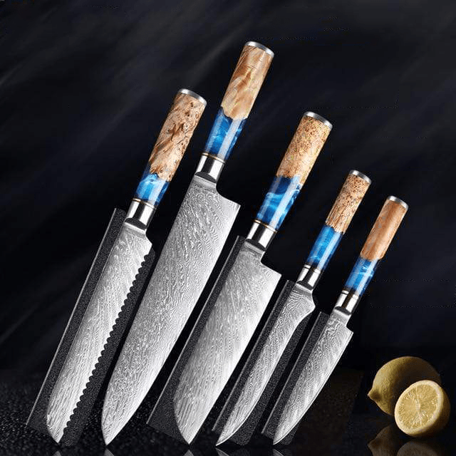 Hector Japanese Damascus Steel Kitchen Knife Set With Resin Handle