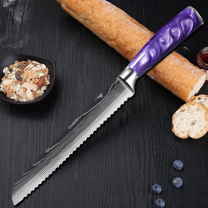 Stainless Steel Chef Knife Set With Purple Resin Handle