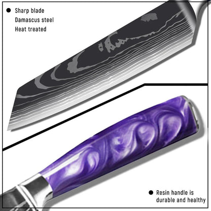 Stainless Steel Chef Knife Set With Purple Resin Handle