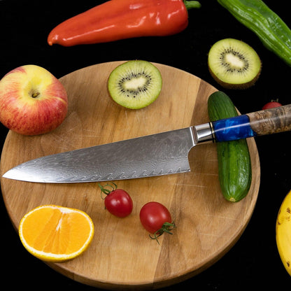 Damascus Steel Chef Knife, Blue