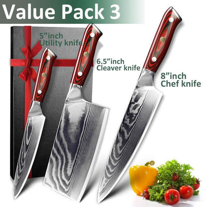 3 Piece Damascus Steel Chef Knife Set