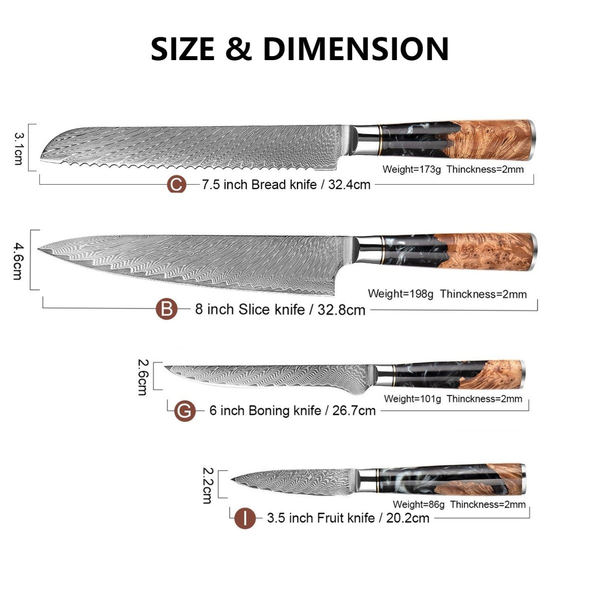 4 Piece Damascus Steel Chef Knife Set