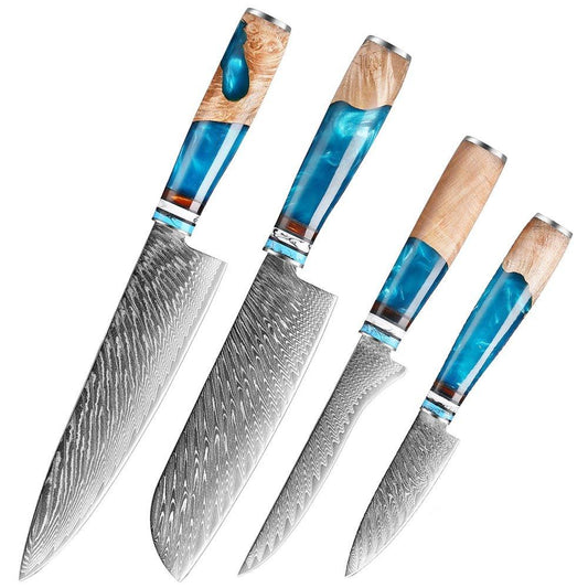 4 Piece Damascus Steel Kitchen Knives Set