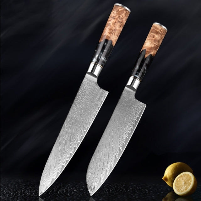 HECTOR Japanese Damascus Steel Kitchen Knife Set With Coloured Black Handle