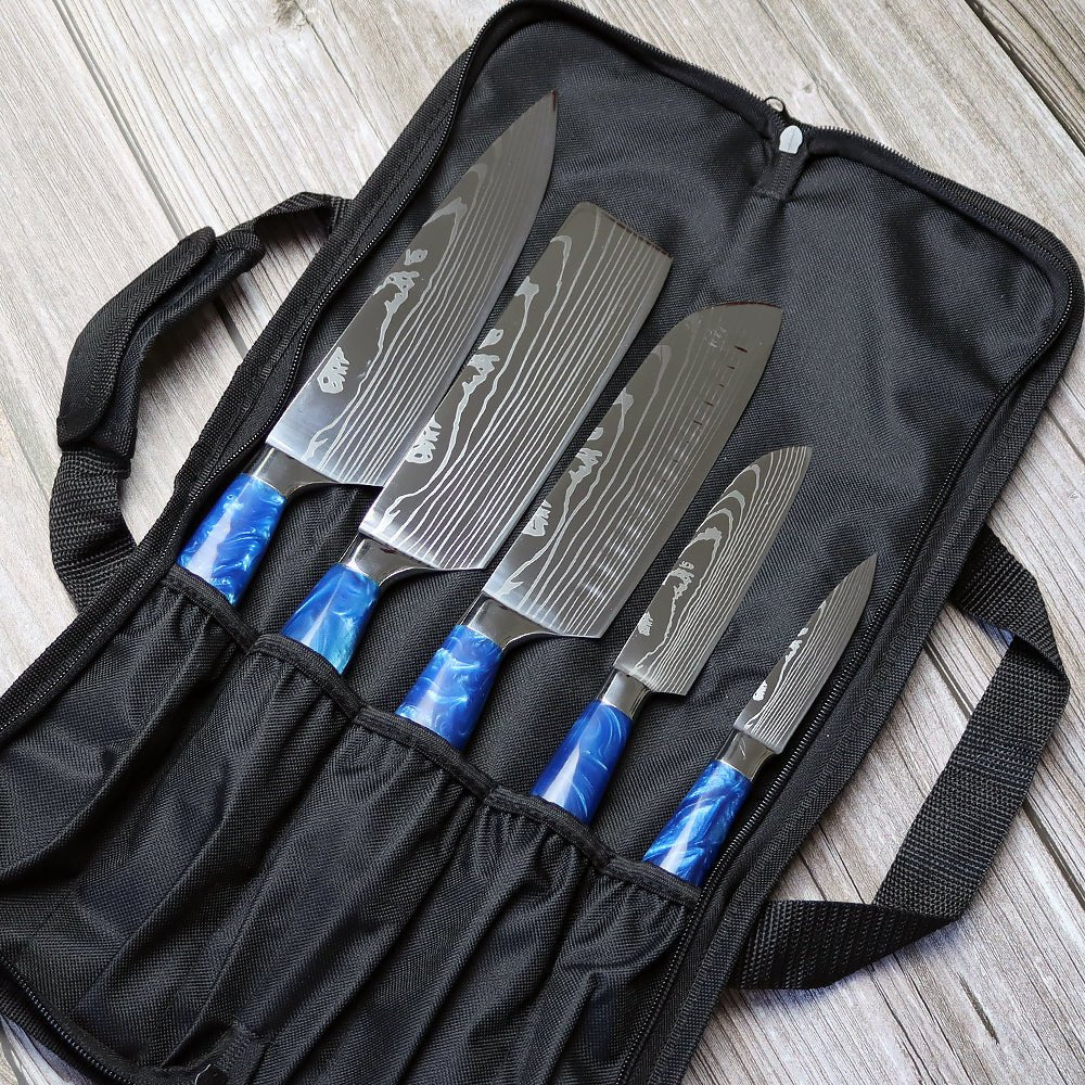 5 Piece Chef Knife Set with Carry Case Bag