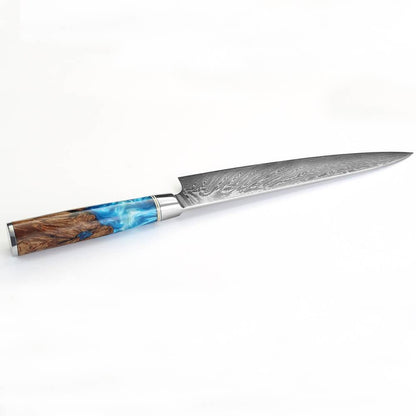 Damascus Steel 8" Chef Knife With Blue Resin Handle