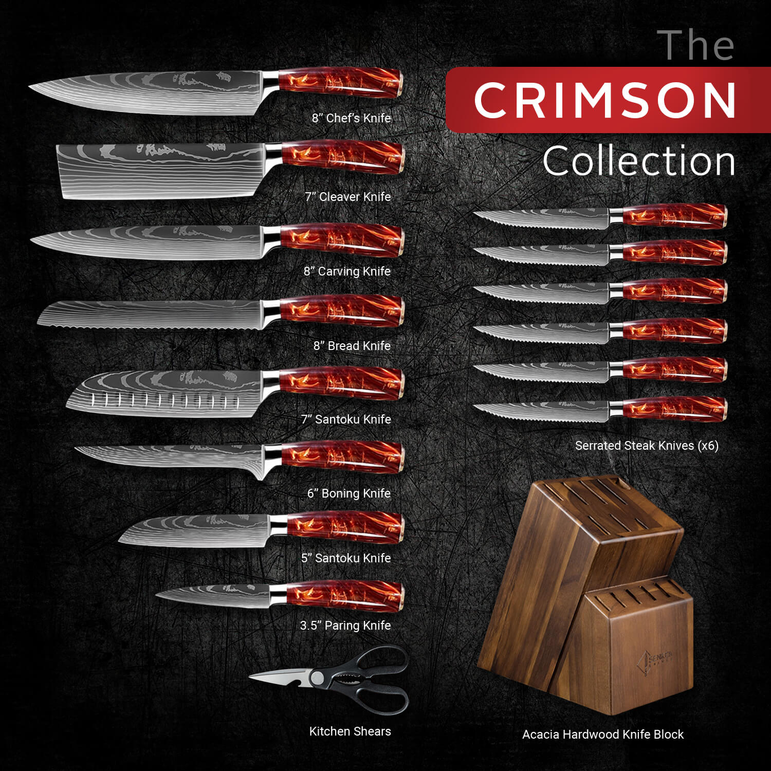 "Crimson" 16-Piece Japanese Knife Block Set