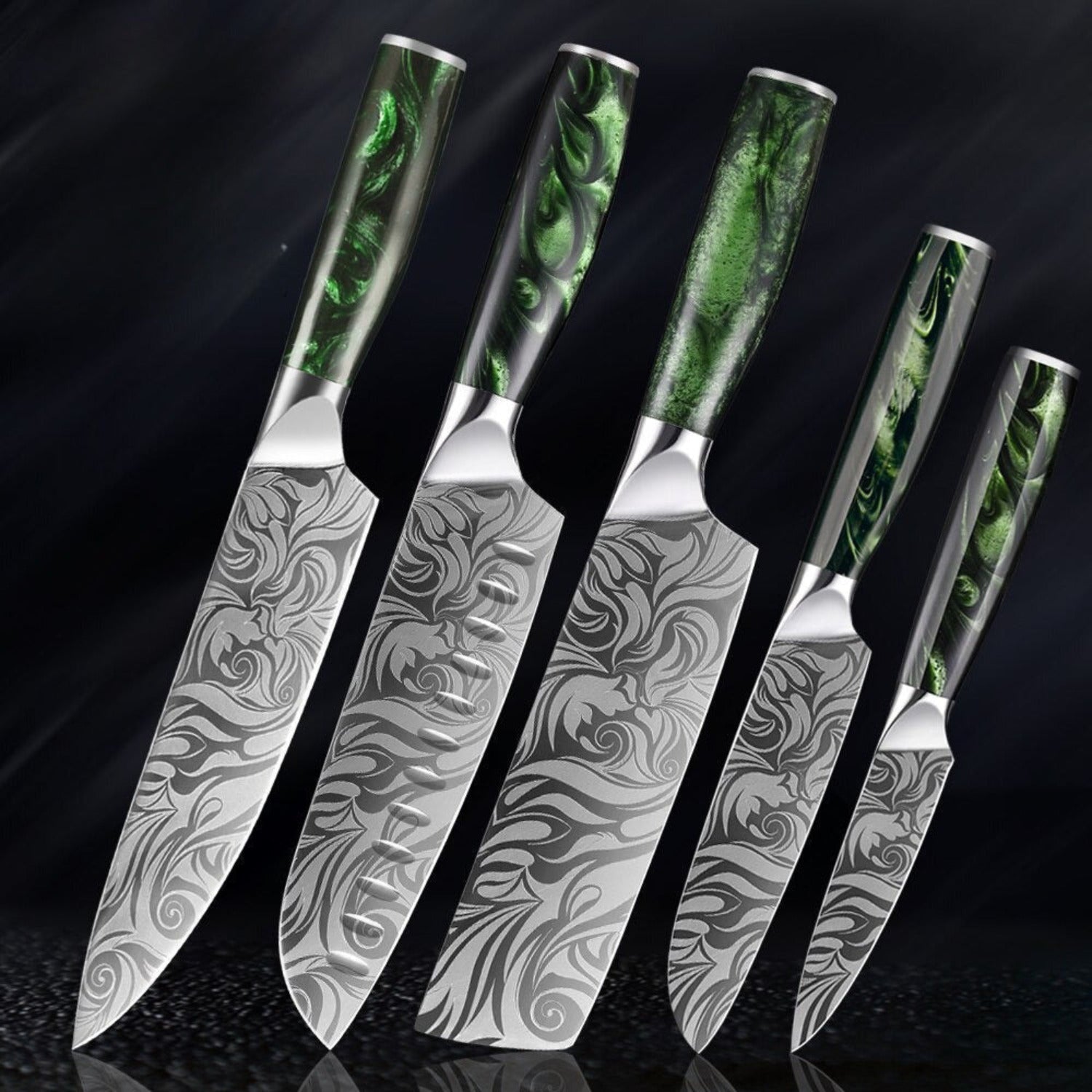 Japanese Style Kitchen Knife Sets - Green Rose Handle