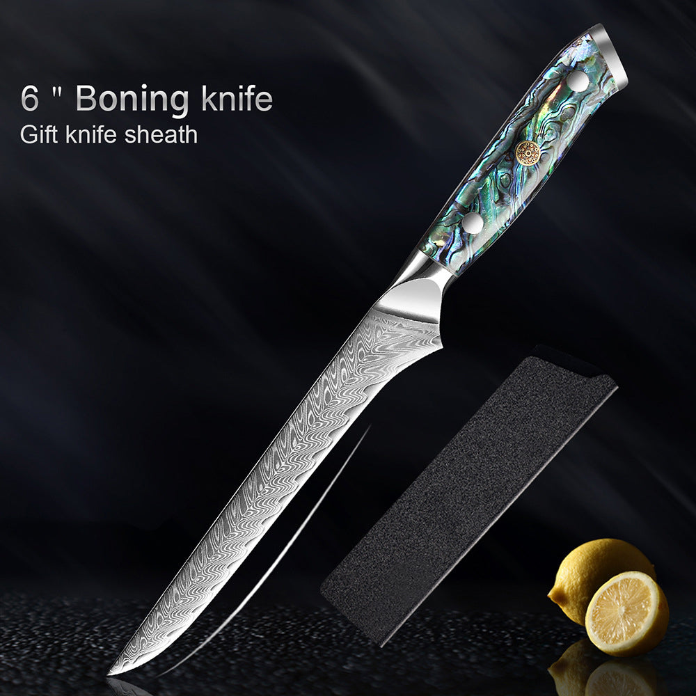 HECTOR Damascus Steel Knife with Abalone Handle