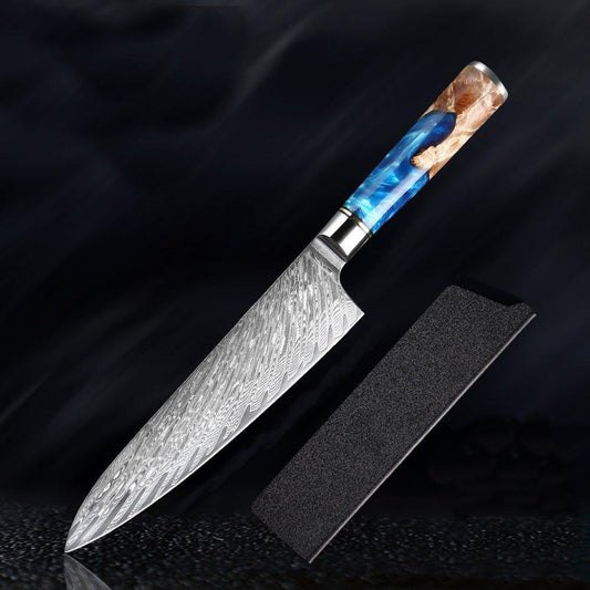 Damascus Steel 8" Chef Knife With Blue Resin Handle